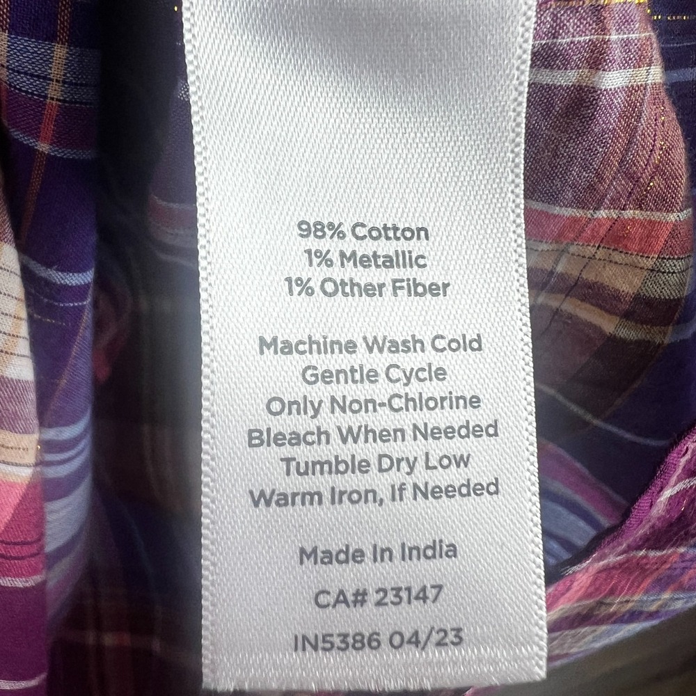Talbots Womens Shirt Long Sleeve Button Up Plaid Metallic Lightweight Cotton 2X - Picture 8 of 8